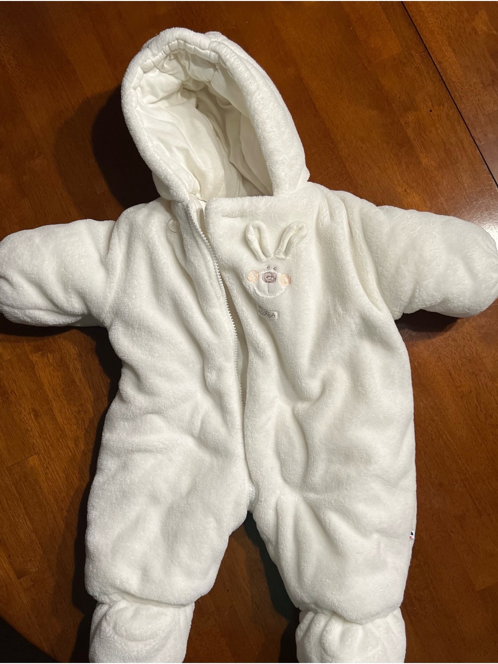 Cozy White Baby One-Piece Hooded Snowsuit